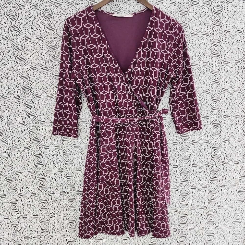 41 Hawthorn Plum Geometric Wrap Mini Dress